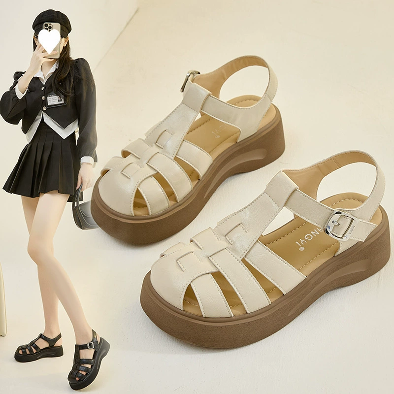 Женские сандалии Baotou, лето 2025, новые, на толстой подошве, дышащие, для полных ног, широкие, римские сандалии, большие размеры 41-43