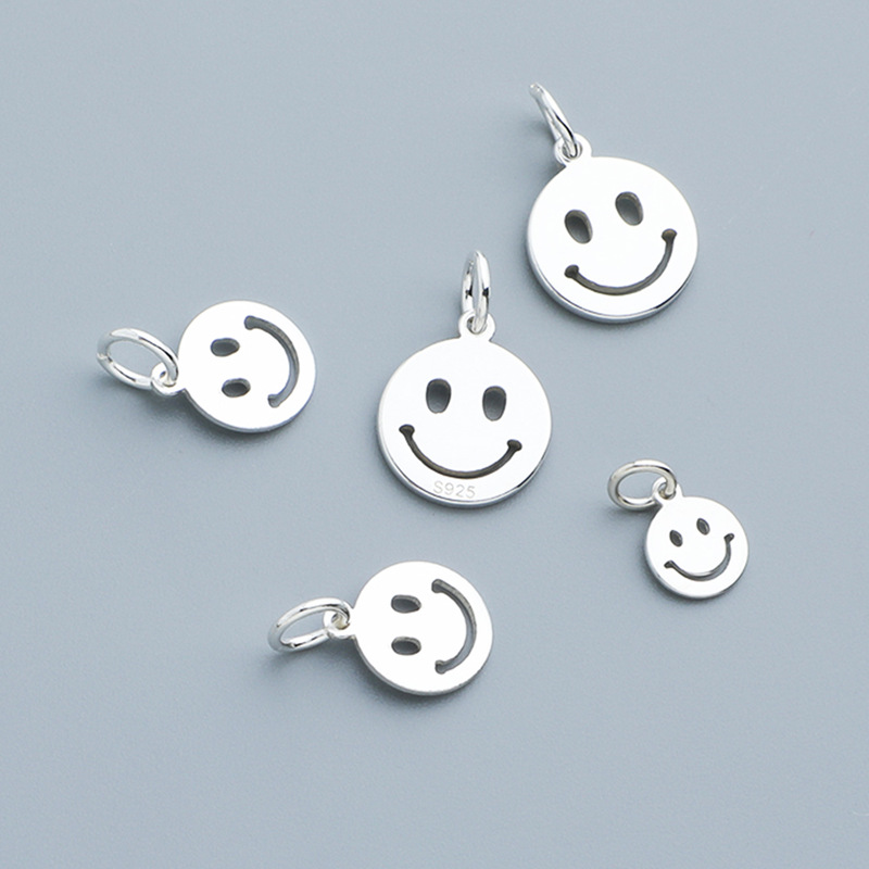 s925 Sterling Silver Cute Smiley Pendant DIY Handmade Beaded Crystal Bracelet Necklace Smiling Pendant Accessories Material