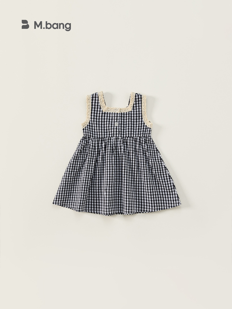 Ropa infantil Youbao, vestido elegante de verano para niña, vestido a cuadros de estilo coreano para niñas, vestido con cuello cuadrado en blanco y negro para niños pequeños.
