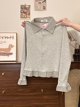 奶油的宇宙 格纹拼接假两件polo针织长袖女甜美气质修身早秋内搭