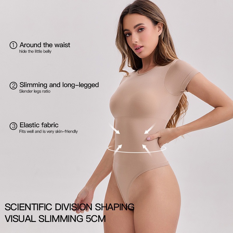 Transfronterizos europeos y estadounidenses delgados cintura cintura abdominal apertado sin costura manga corta T estilo americano pantalones de cuerpo en forma de cuerpo unido
