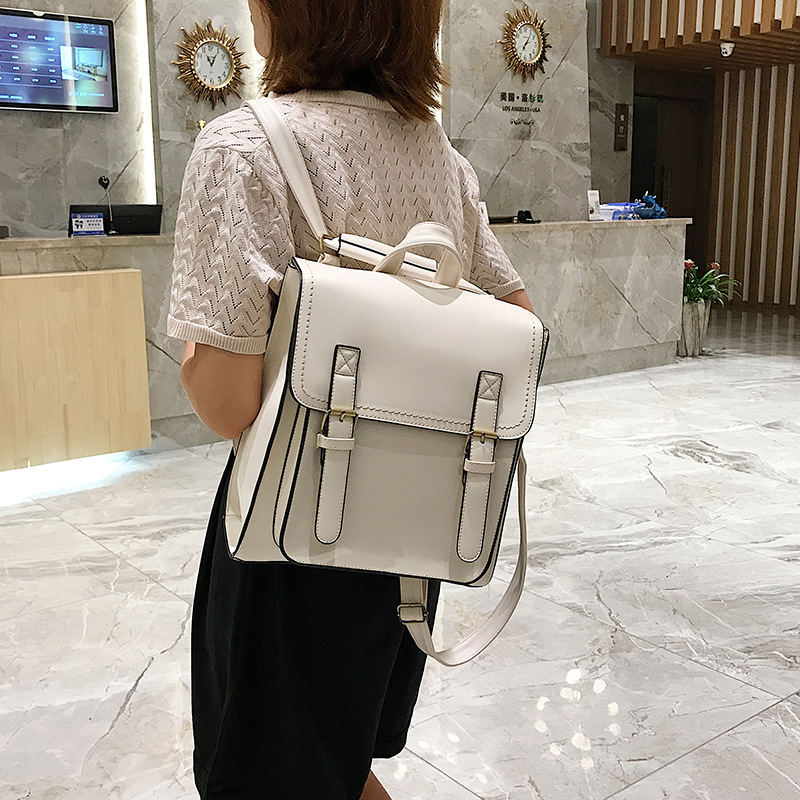 New fashion trend pu leather double backpack casual retro backpack stereotyped student schoolbag ladies backpack_voghion.com