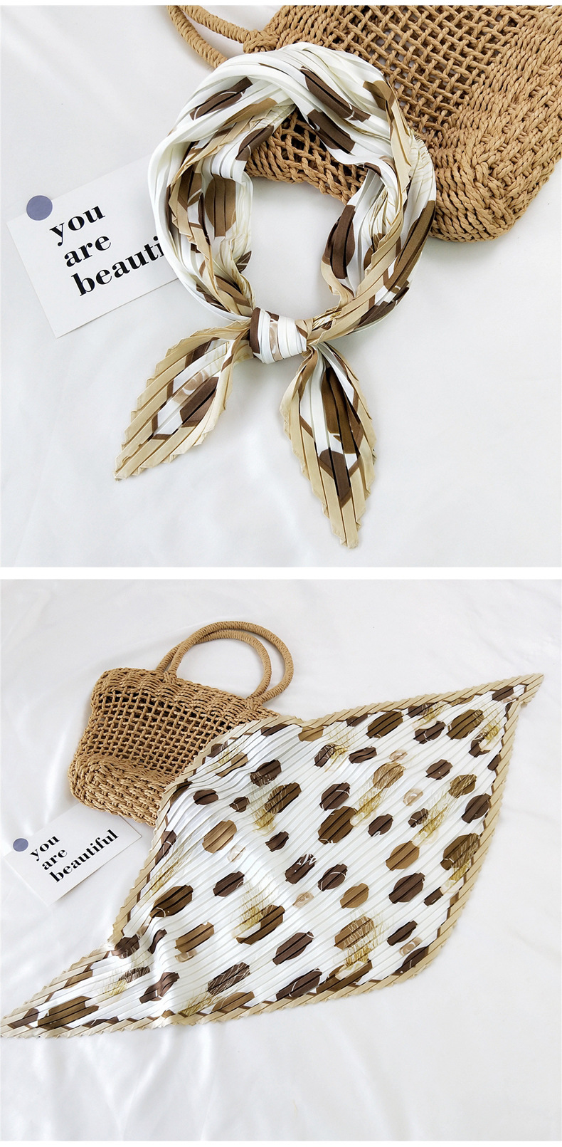 45g Weight Silk Scarf Classification Travel Occasion Silk Material Unisex Gender Sweet Style Khaki, Grey, White, Red, Green, Blue, Yellow, Black Color Korean Pleated Silk Square Scarf 22