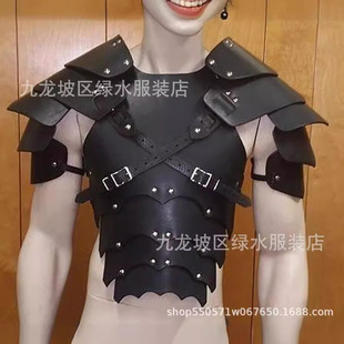 2021 European medieval samurai PU leather chest vest stage play performance COS photography photo props
