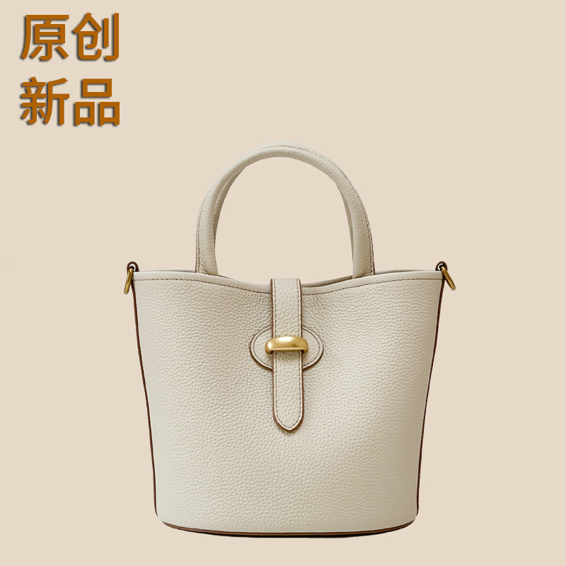 Genuine Leather Women's Bag Designer Bucket Bag Advanced Large Capacity Shoulder Bag Litchi Pattern Top Layer Cowhide Crossbody Bag Genuine Leather Women's Bag Designer Bucket Bag Advanced Large Capacity Shoulder Bag Litchi Pattern Top Layer Cowhide Crossbody Bag