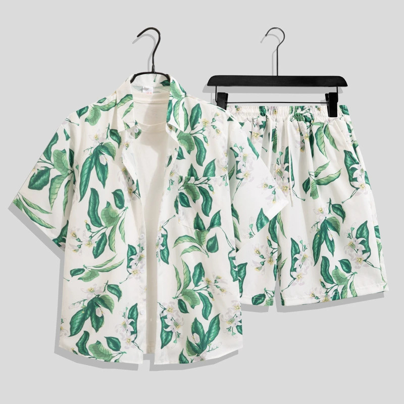 Костюм с цветочным принтом, шорты с короткими рукавами, комплект рубашек с цветочным принтом, красивые мужчины и женщины, костюм для пары для пляжного отдыха.