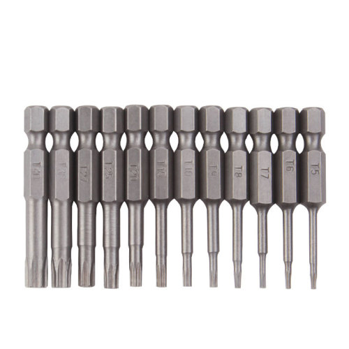 12-piece set of hollow plum blossom star-shaped air bit electric bit T5-T40 length 50MM 1/4 hexagonal handle