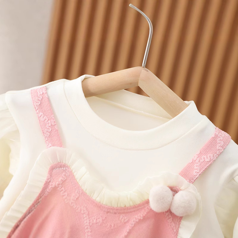Oferta especial, ropa para niños, vestido de manga larga para niñas, otoño, nuevo estilo, vestido de princesa para bebés, vestido falso de dos piezas para niñas pequeñas