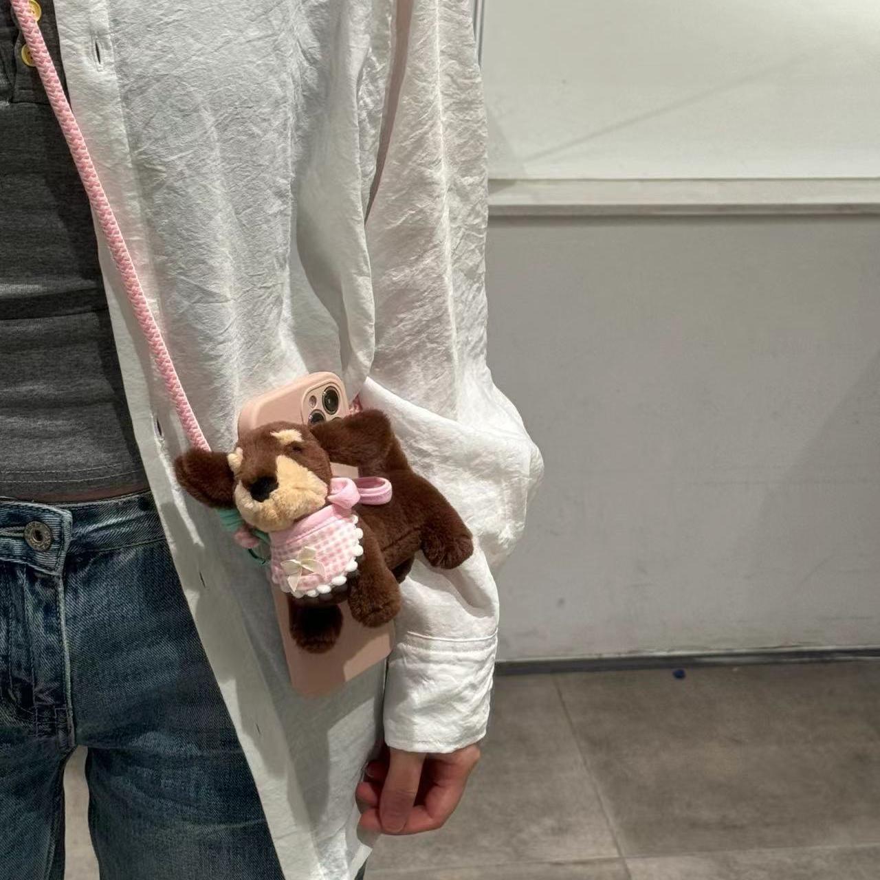 Cute dibujos animados salchicha perro teléfono móvil back clip cadena muñeca de peluche accesorios de cuerda móvil