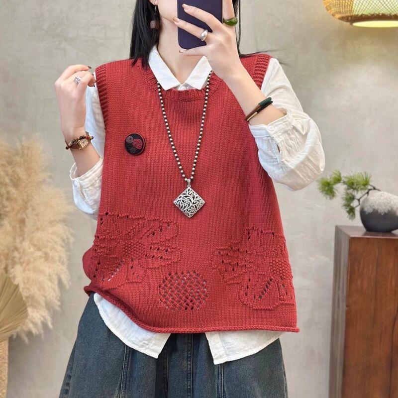 2026 Spring New Knitted Vest for Women, 3D Round Neck Pullover, Loose Crochet Vest, Outerwear for Women 2026 Spring New Knitted Vest for Women, 3D Round Neck Pullover, Loose Crochet Vest, Outerwear for Women