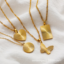 18K真金褶皱小圆牌轻奢项链 蝴蝶爱心吊坠网红锁骨链不锈钢情侣新