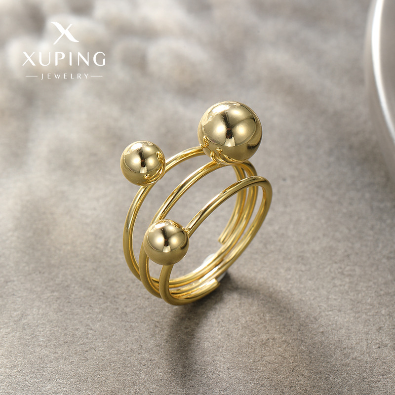 Xuping joyería transfronteriza nueva moda alta sensación de aleación de cobre lineal multicapa brillante perla anillo de anillo de damas