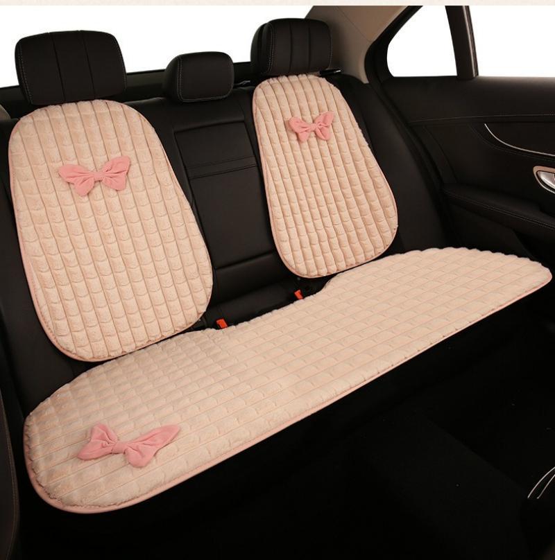 Cover Plush Set | Qìchē Wool pad - pink-bow-pink-rear-row-1-piece-backrest-2-pieces