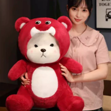 Plush Pillow Doll Strawberry Bear — removable hat, soft plush, 28/40 cm