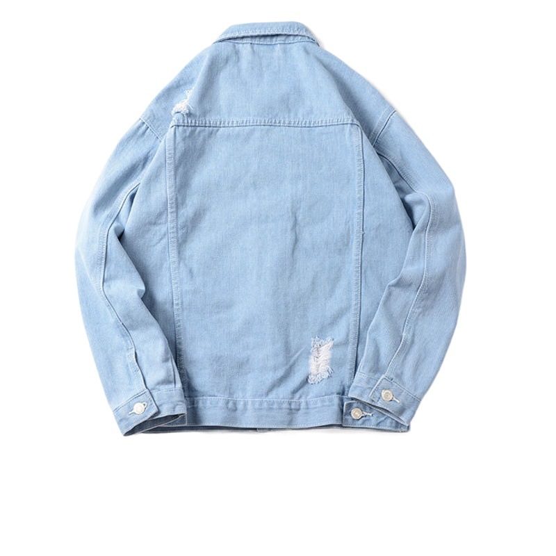 Marca de moda rasgada Denim abrigo de invierno de los hombres ropa de trabajo informal de color claro de moda suelta Ruan guapo chaqueta de los hombres