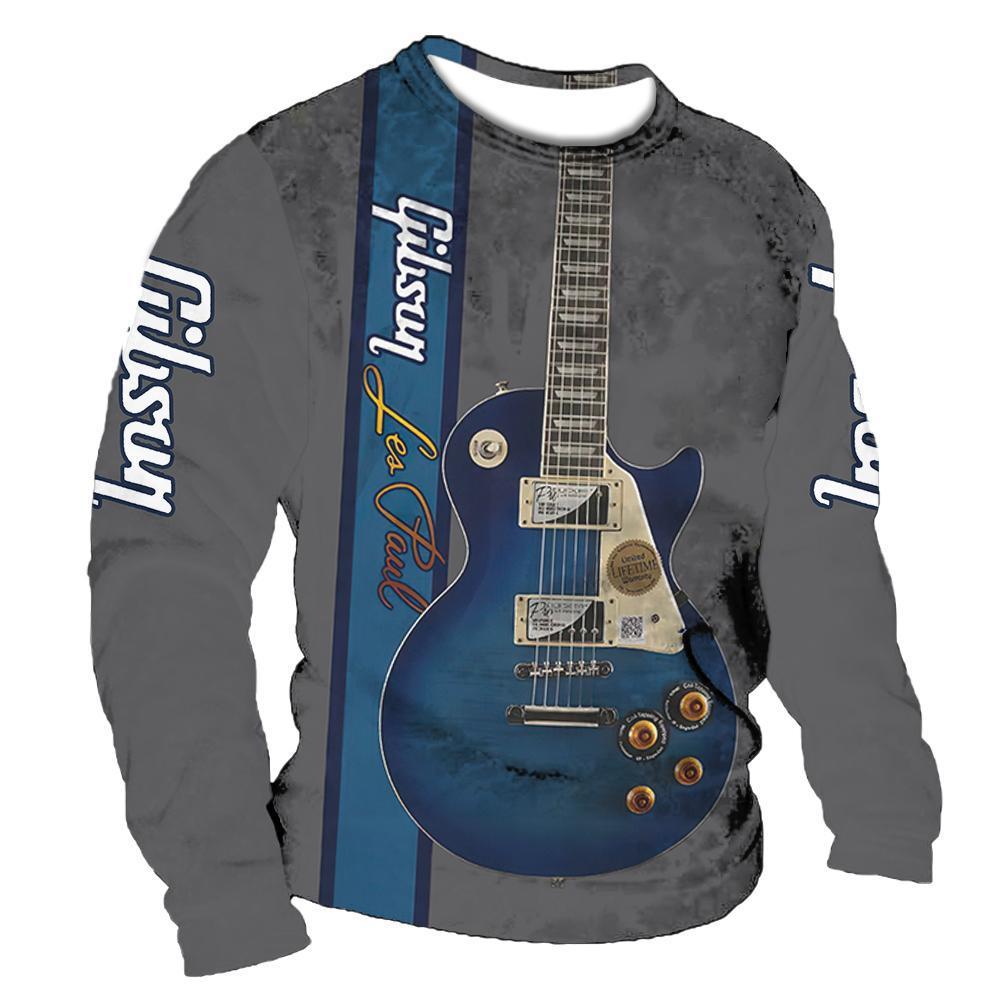 2022 retro hombres 3D digital placket abierto de siete botones Camiseta de manga larga de los hombres de guitarra patrón transfronterizo estación independiente