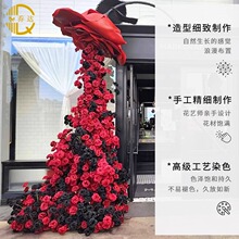 直销玫瑰花弗洛伊德玫瑰婚庆墙瀑布仿真布置红花感打卡商场网