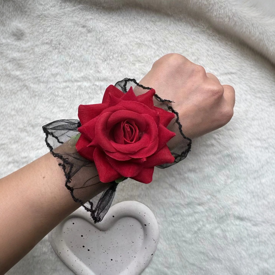 Nueva flor de muñeca de encaje negro Lolita vestido de rosa rojo vino niña bailando muñeca decoración rosa image 5