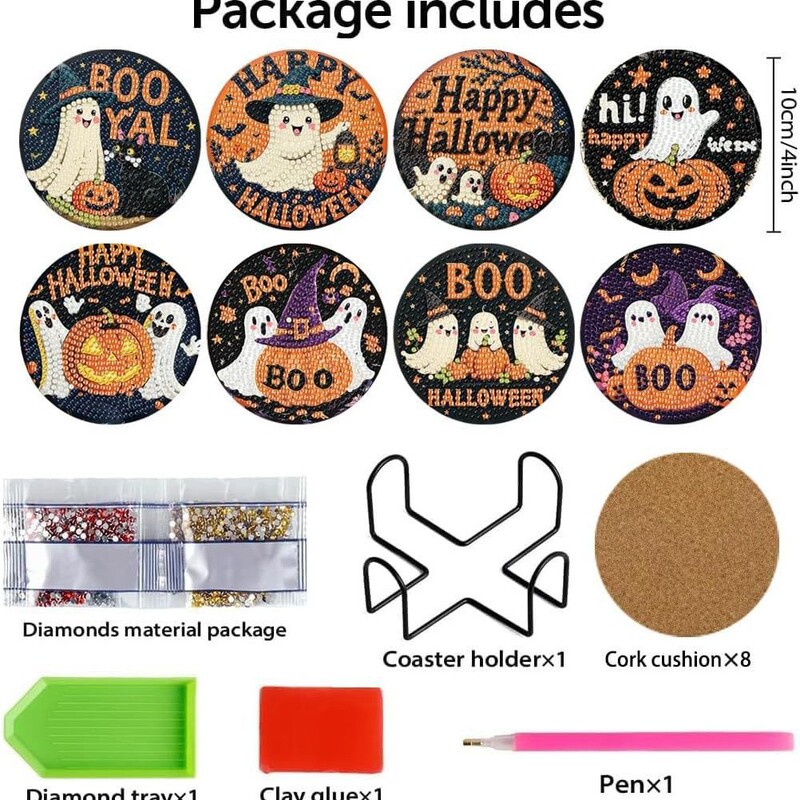 Cross-Border Hot Selling 5D Diamond Painting Mosaic Wooden Coaster with Diamond Craft Halloween Theme Cross-Border Hot Selling 5D Diamond Painting Mosaic Wooden Coaster with Diamond Craft Halloween Theme