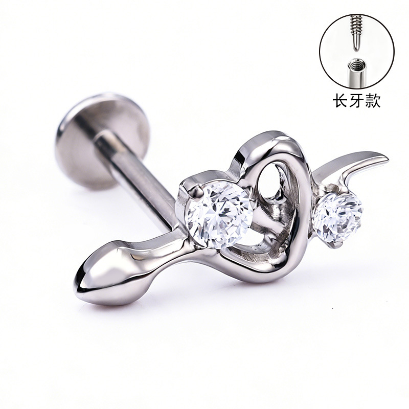 F136 Titanium Alloy Ear Studs – Finely Carved Long Tooth Ear Bone Studs with Zirconia, G23 Titanium Body Piercing Jewelry in Gold detail image 37