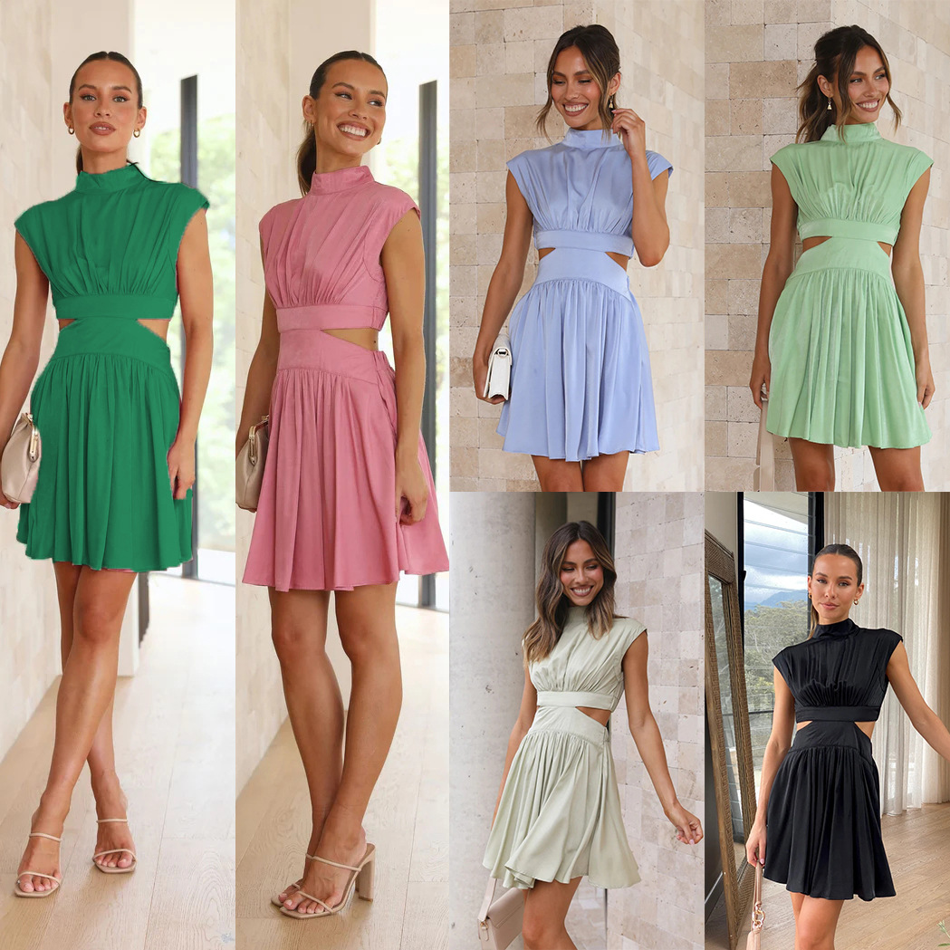 294g Weight Above Knee Dress Length Type Short Sleeve Sleeve Length Irregular Skirt Dresses Type 4-Way Stretch Fabric, Spandex, Polyester Fabric Type Mid Waist Waist Line Daily Occasion Turtleneck Neckline Slim Fit Type Solid Color Pattern Summer Season Women'S Gender Patchwork Design Fashion Style Wholesale Women'S Fashion Patchwork Solid Color Daily Turtleneck Short Sleeve Irregular Skirt 无