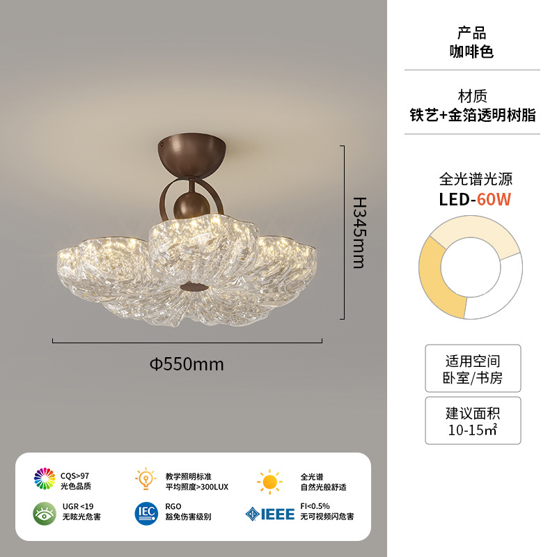 [Seleccionado] Lámpara de techo de estilo antiguo francés Wabi-Jifeng Lámpara de habitación de princesa de flores de lujo ligero de lámina de oro retro