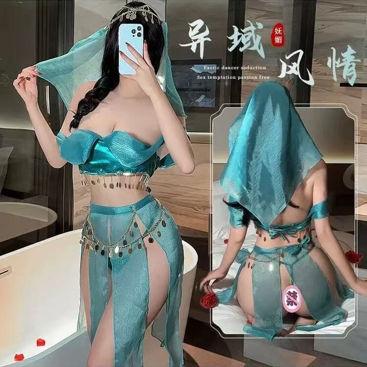 Sexy Lingerie, Sexy Dunhuang Dancer, Ancient Style Hanfu from the Western Regions, Pure Desire Style, One-Shoulder, No-Take-Off Set Sexy Lingerie, Sexy Dunhuang Dancer, Ancient Style Hanfu from the Western Regions, Pure Desire Style, One-Shoulder, No-Take-Off Set