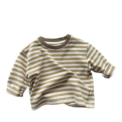 BI match~ Striped T-shirt 2024 Spring and Autumn New Style Korean Style Loose Casual Bottoming Shirt for Boys and Girls, Trendy Tops for Children