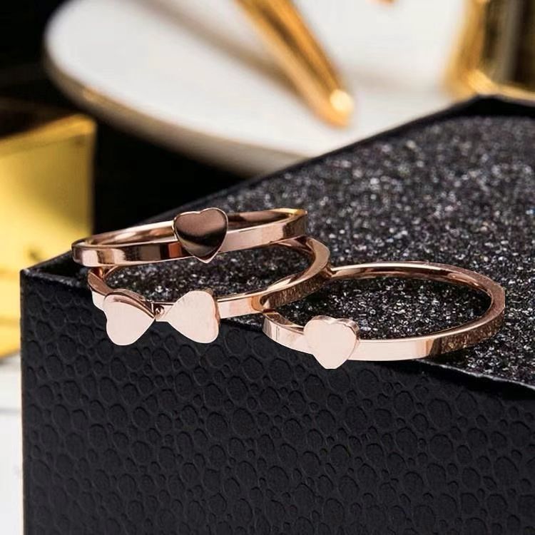 Heart Shaped Three Piece Ring Set For Women Designer Jewelry_voghion.com