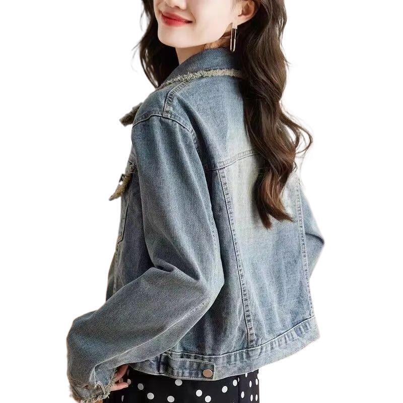 港味毛边复古短款美拉德牛仔外套女柔软秋款时尚百搭小个子夹克潮|undefined