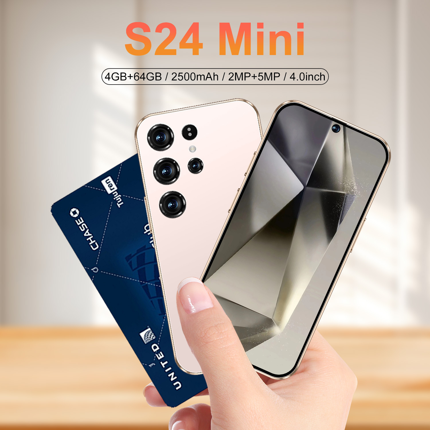 爆款跨境手机S24 Mini便携小手机4.0寸穿孔屏4+64GB外贸智能手机