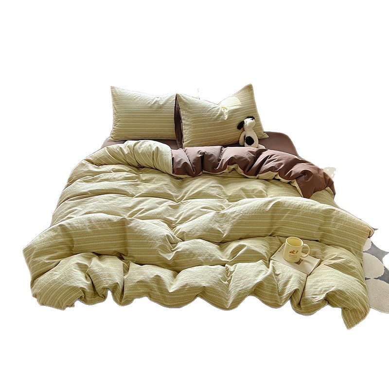 Toalla de rayas de dopamina bordada adorable algodón conjunto de cuatro piezas de edredón mezclado con rayas de algodón simple conjunto de cama de tres piezas