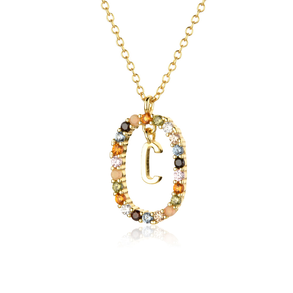 Zircon Inlay Material 925 Sterling Silver Plating Letter Pendant Necklace