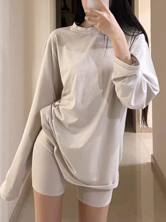 在庫あり skims ゆったり肌に優しい長袖Tシャツ レディース ゆったり快適 カーダシアン風 BFスタイル ホームウェア パジャマセット|undefined