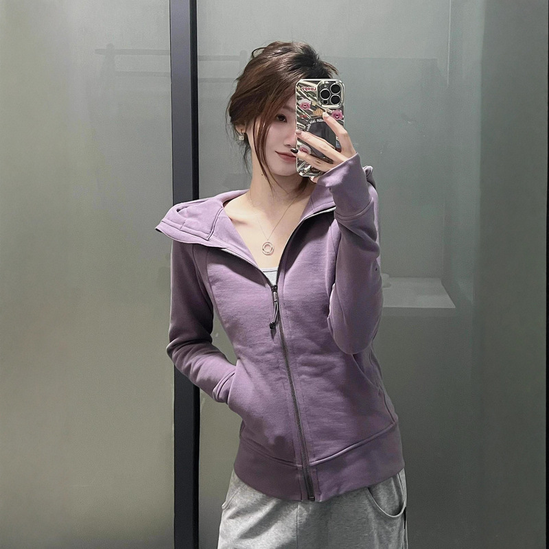 Lulu's Same Style Scuba Slim Waist Slimming Look Sweatshirt Sports Casual Fleece-Lined Warm Full Zipper Hooded Jacket