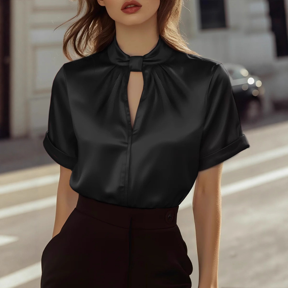Top o camicia da donna in raso a maniche corte_voghion.com