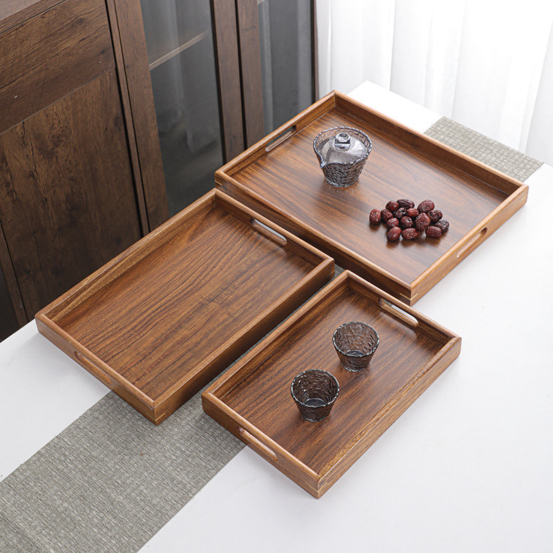 Japanese-style Walnut Tray Rectangular Water Cup Solid Wood Tea Tray Household Dim Wooden Plate Tableware Tray Large Tea Tray