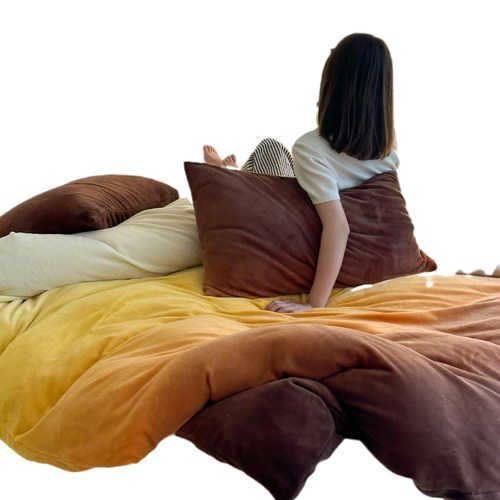 New thickened winter gradient milk velvet four-piece set solid color ins style bed sheet set Nantong home textile wholesale