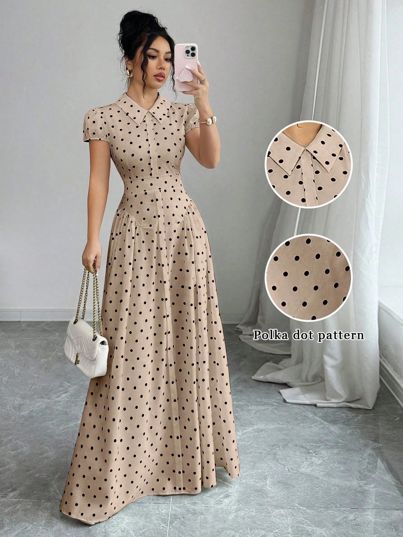 New Women's Polka Dot Dress Short Sleeve Summer Style French Retro Slimming Elegant Long Dress For Youthful Fashion_ecoleips.com