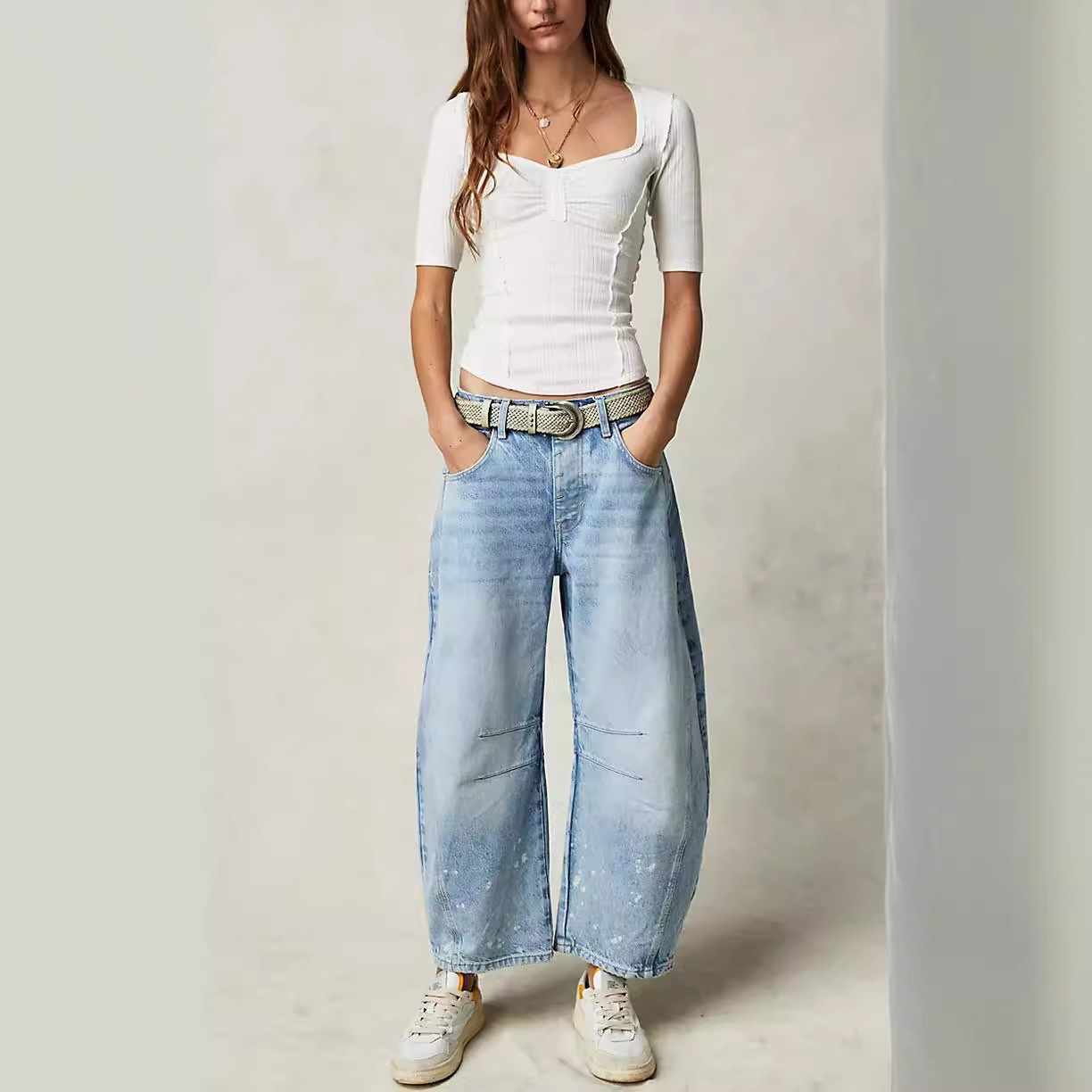 A large number of in stock 2024 cross-border Europe and the United States hot jeans women's low waist washed jeans K306