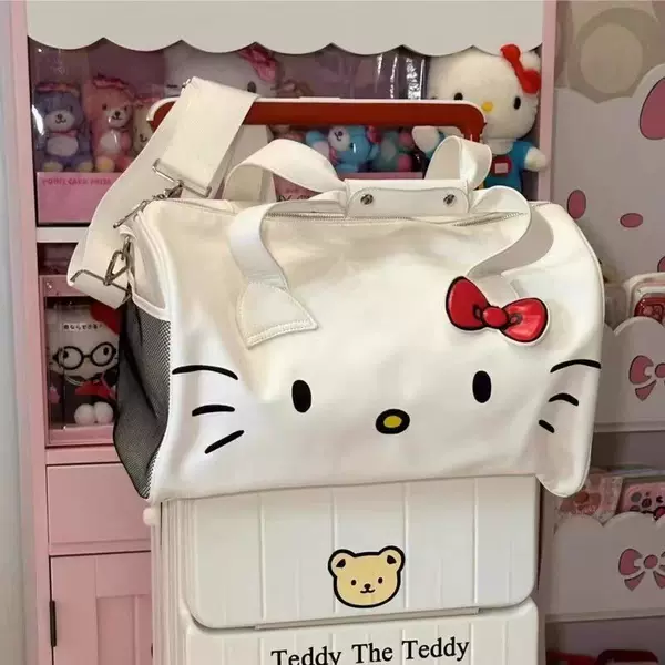 Travel Bag Pu Cute Single-Shoulder Hello Kitty Handbag with Bow Fitness Bag Crossbody Bag