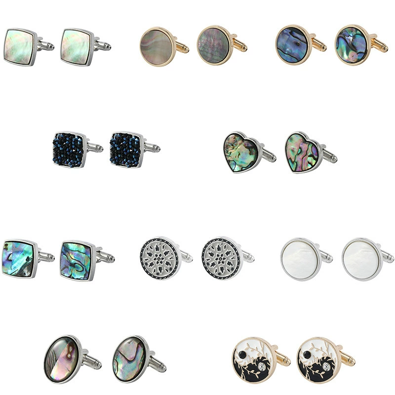 Мужские запонки Abalone Fritillaria, запонки с градиентом в виде ракушки, оптовая продажа, повседневная квадратная металлическая рубашка, пуговицы для рубашки