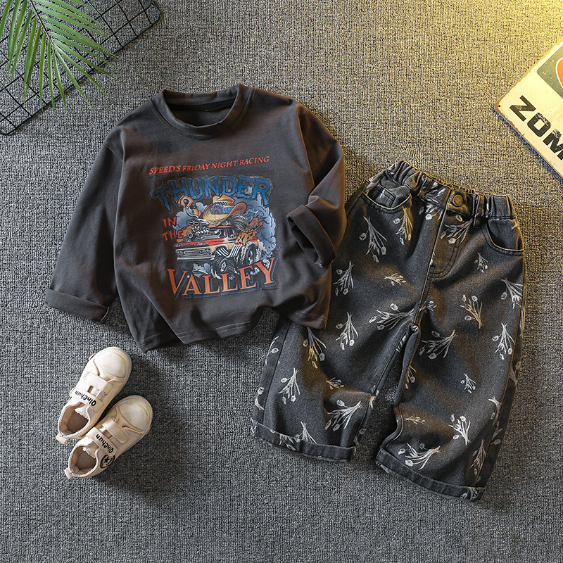 6088 traje de suéter para niños 2024 nueva primavera y otoño estilo occidental camisa de fondo para bebé niño otoño traje de dos piezas