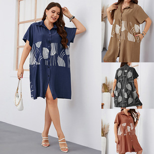 Ebaywish Aliexpress 2023 Summer European and American Style Cross-Border Export Large Size Long Short-Sleeved Shirt Extra Large Size