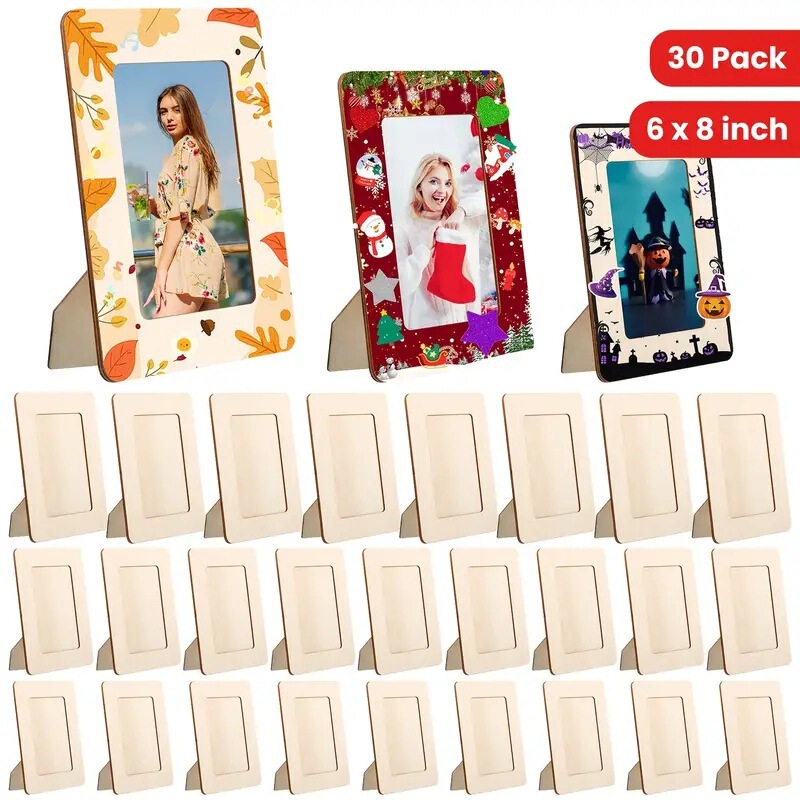 12Pcs Photo Display Frame Unfinished Wooden Photo Frame Wood DIY Photo Frame Art Project Frame Photo Frame Ornaments