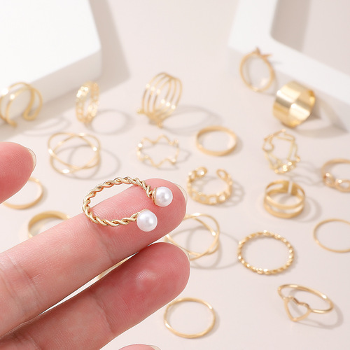 22-Piece European and American Open-Style Multi-Joint Ring Set | Heart-Shaped Rings for Women | Unique, Niche, Retro Designs