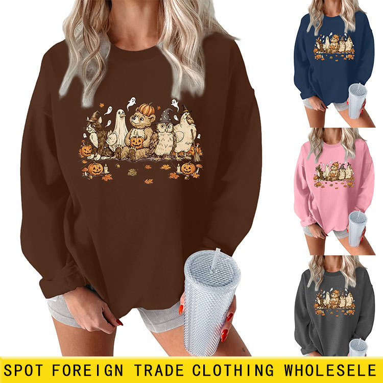 Amazon Wish European Station Cute and Fun Women's Thick Plush Cat Ghost Panda Head Eagle Chicken Sweatshirt