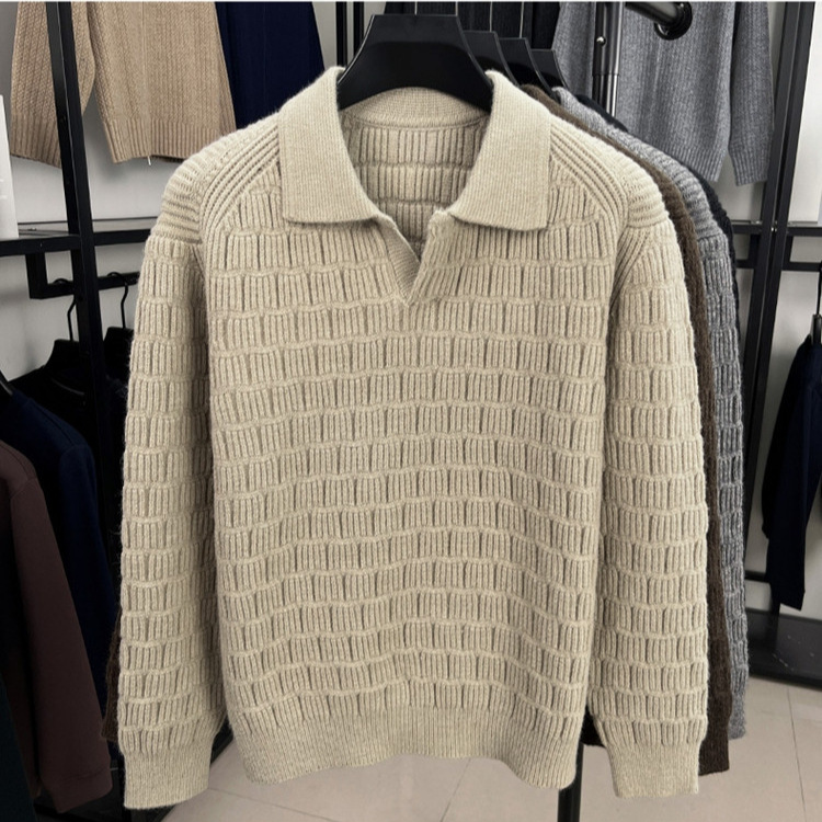 Otoño y invierno de moda masculina casual overhead suéter de punto nuevo con solapa suelta comercio exterior masculino suéter cálido