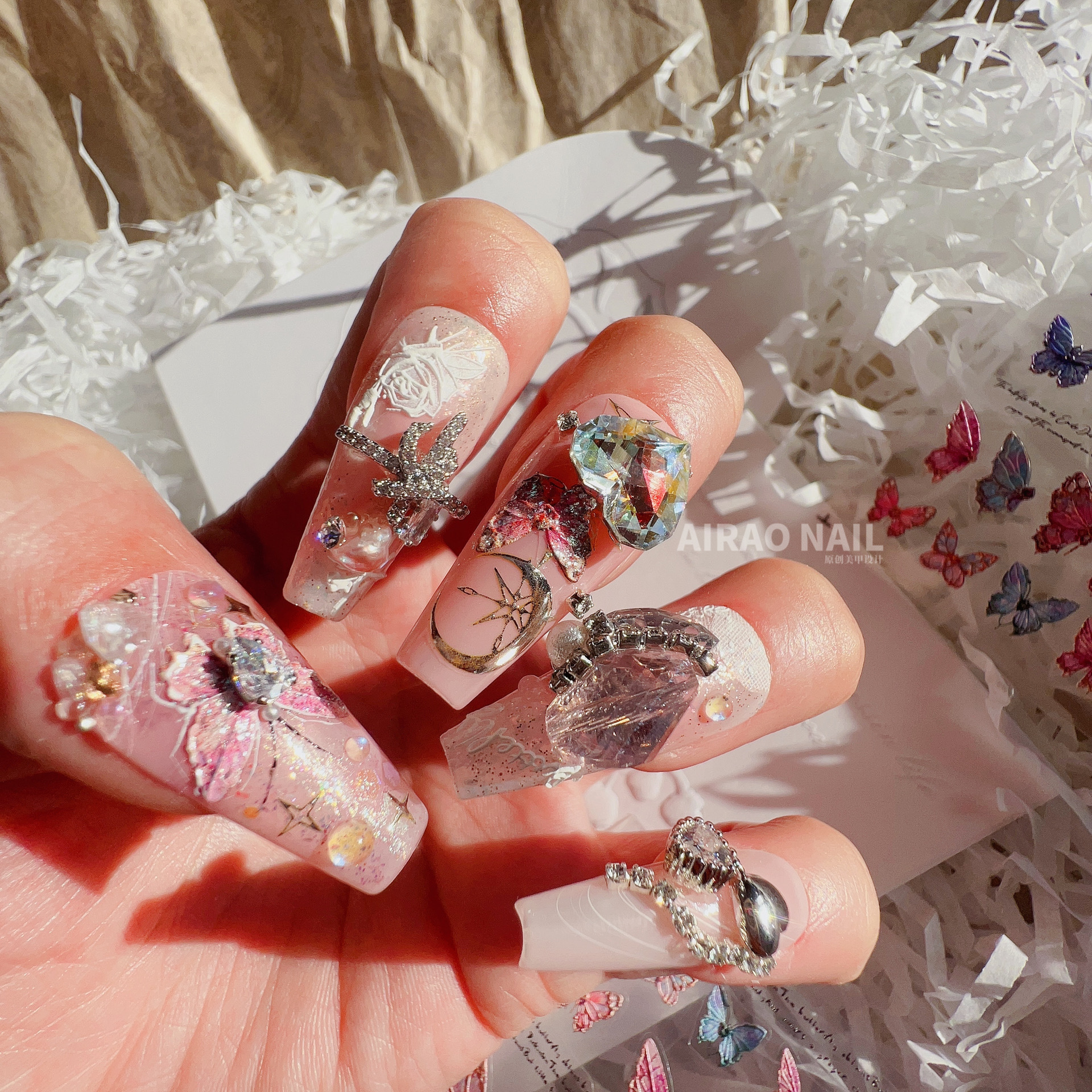 tomoni Thin Tough Nail Decals Pop retro cute 5D nail decals Pink Butterfly nail ornaments wholesale