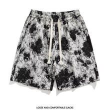 泼墨短裤夏季男休闲薄款痞帅五分裤男士新款时尚沙滩裤子宽松碎花